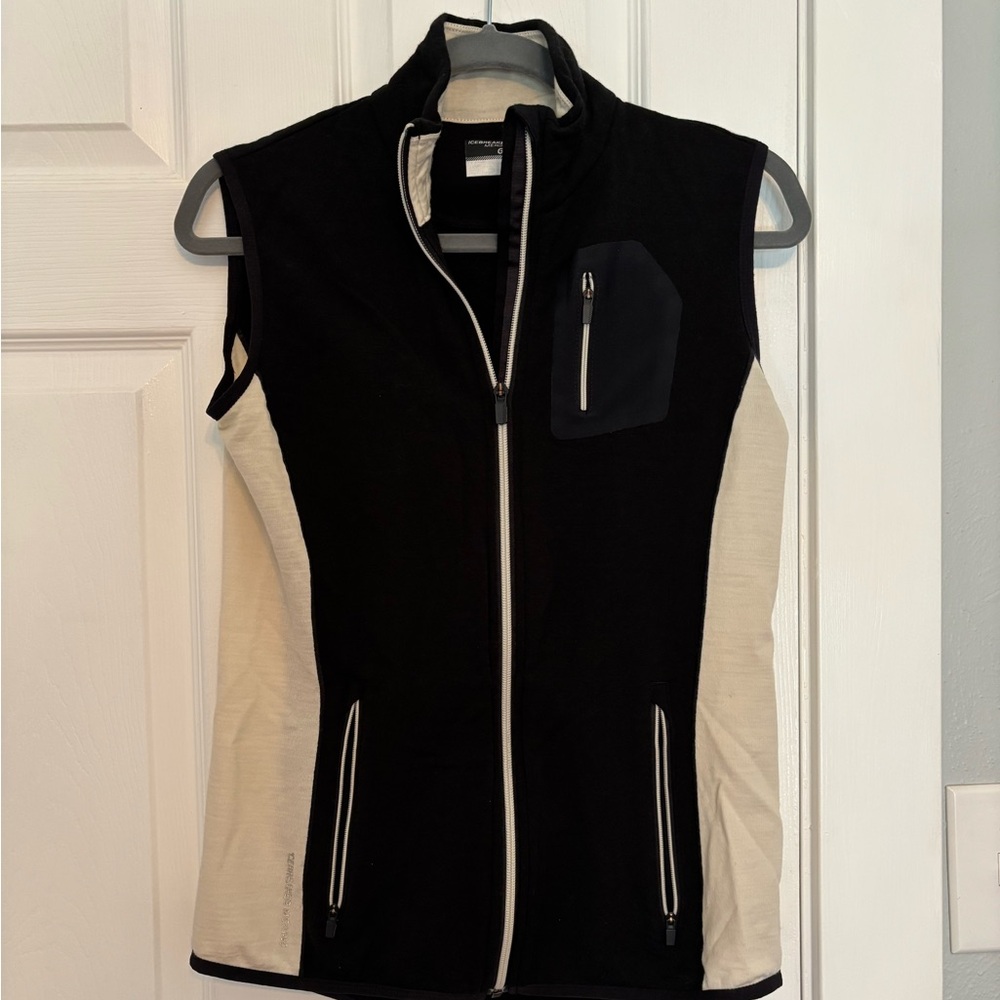 Icebreaker Black and Cream Athletic Vest with High Collar